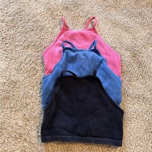 Joy Lab long line ribbed sports bras set of 3 - Pink, Blue, Black